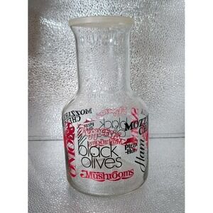 Vtg Pizza Hut Pitcher Glass Soda Carafe Red Black Mushrooms Pepperoni Sausage